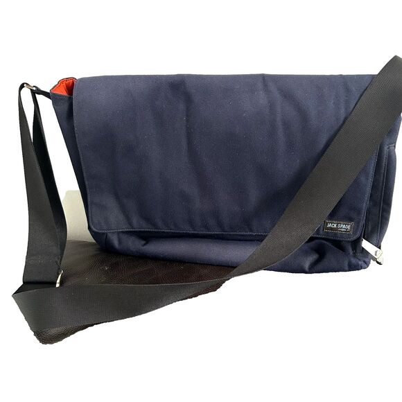 JACK SPADE Crossbody Messenger Bag Greene St Large Canvas Navy w/Orange Interior - Picture 3 of 7